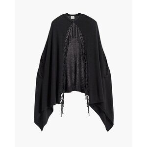Chico's Mimi Fringe Cape Poncho OS Black NWT